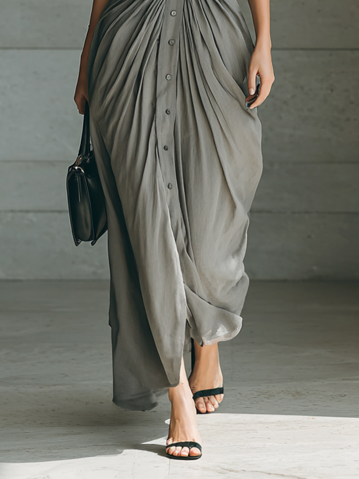 ANNEBELLE | Lange geplooide jurk met riem