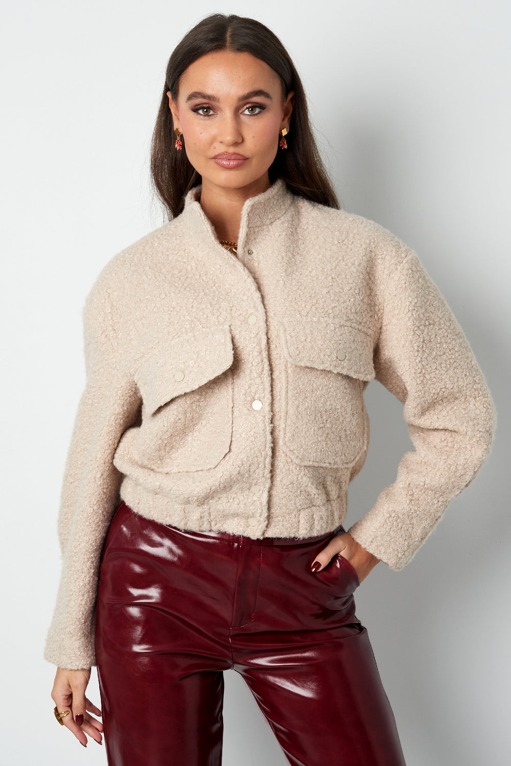 Geweven Polyestervezel Vrouwen Jas Casual Solide Kleur Herfst/Winter
