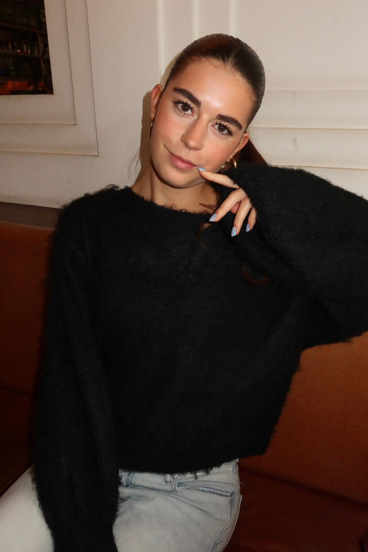 Maira off shoulder knit - zwart