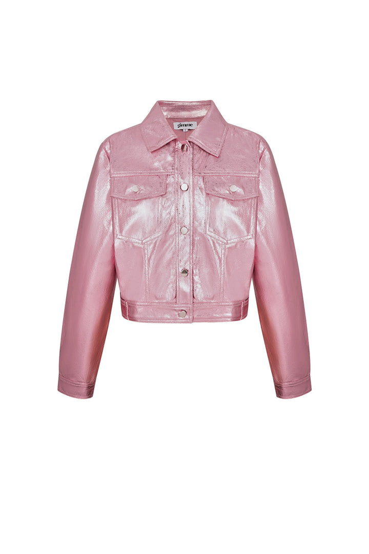 PU Vrouwen Korte Jas Glanzende Metalen Finish
