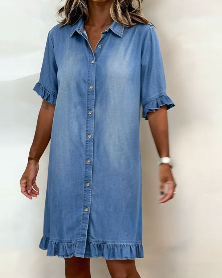 FIORA® | Comfortabel en stijlvolle denim jurk met Flatterende Rimpeling
