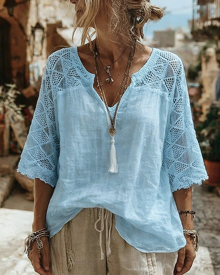 Cynthia | V-Neck Blouse with Lace Detail