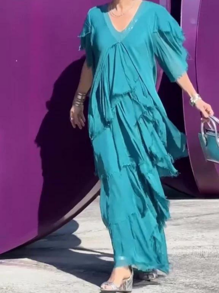 MAYA | Lange Vloeiende Jurk met Elegante V-Hals