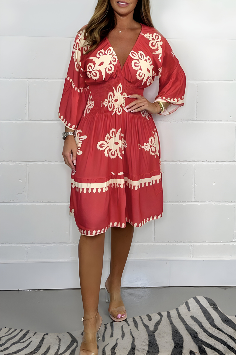 LUCA | Korte Boho Bloemenjurk met Flatterende Snit voor Elegante Vakantie- of Evenementlook