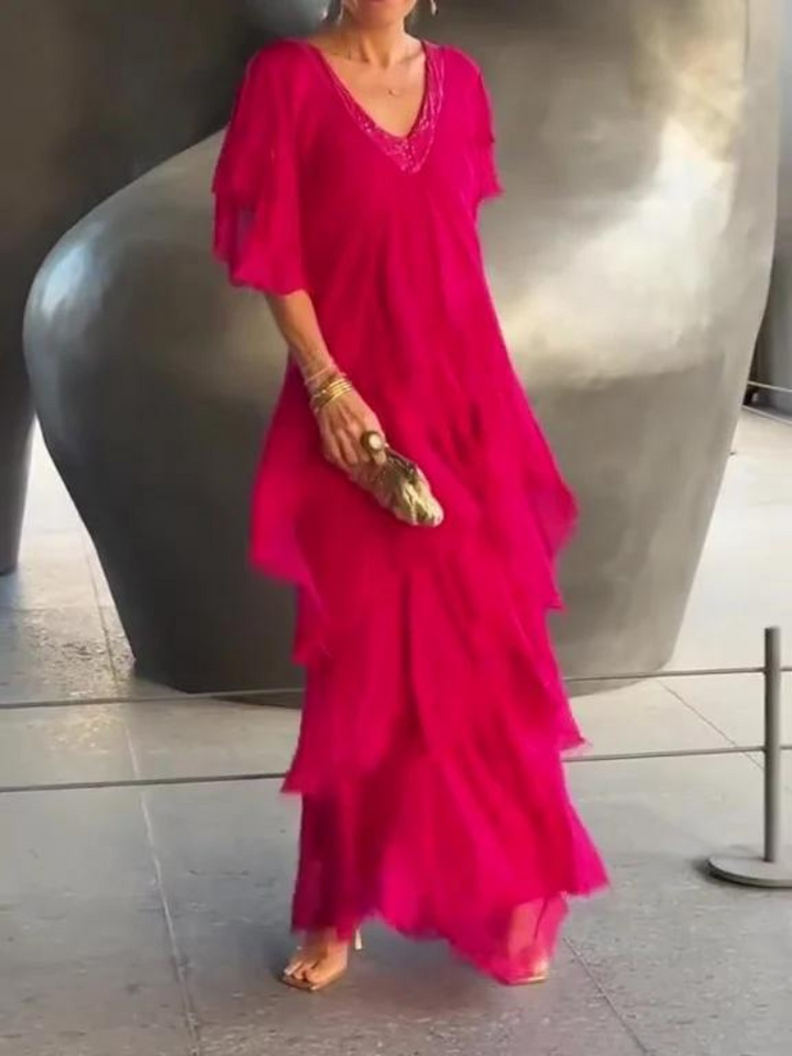 MAYA | Lange Vloeiende Jurk met Elegante V-Hals
