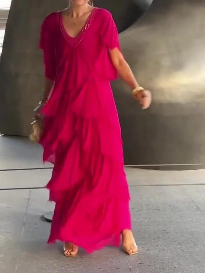 MAYA | Lange Vloeiende Jurk met Elegante V-Hals