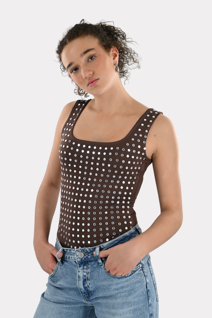 Amelie studded body - bruin