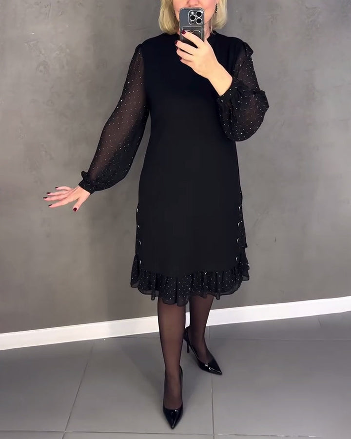 TINA | Elegante Jurk met Transparante Mouwen en Flatterende Snit voor Herfstgelegenheden
