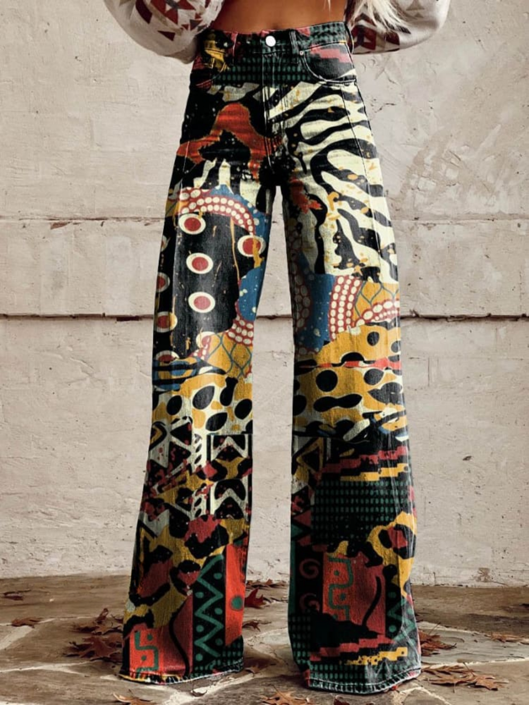 MIRA | Wijde Broek met Elegant en Gedurfd Artistiek Motief