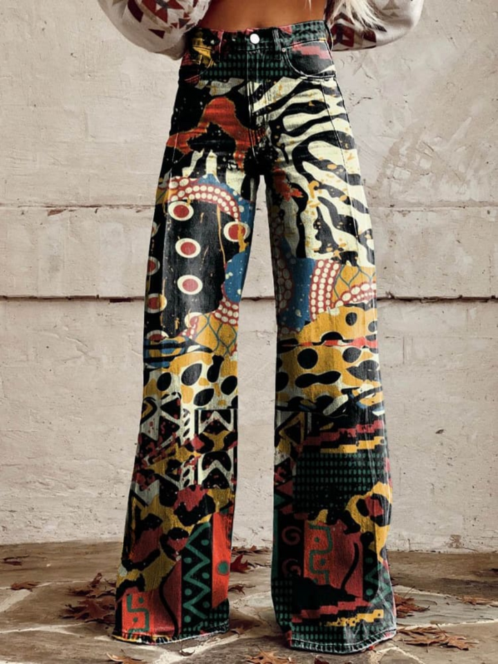 MIRA | Wijde Broek met Elegant en Gedurfd Artistiek Motief