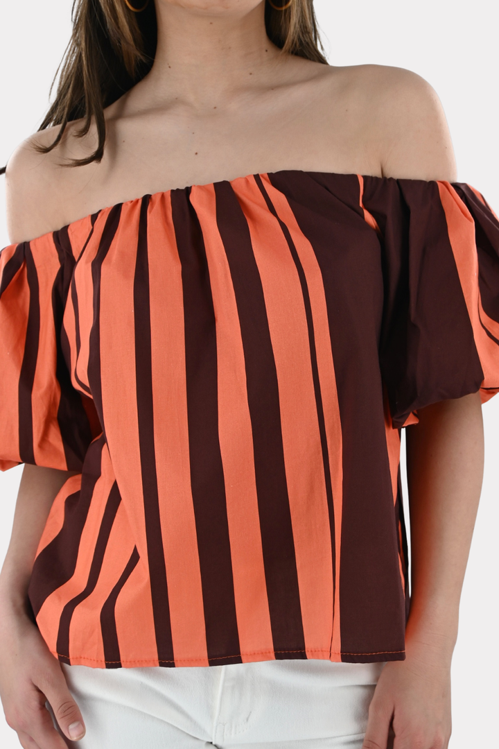 Fiore blouse striped - bruin/oranje