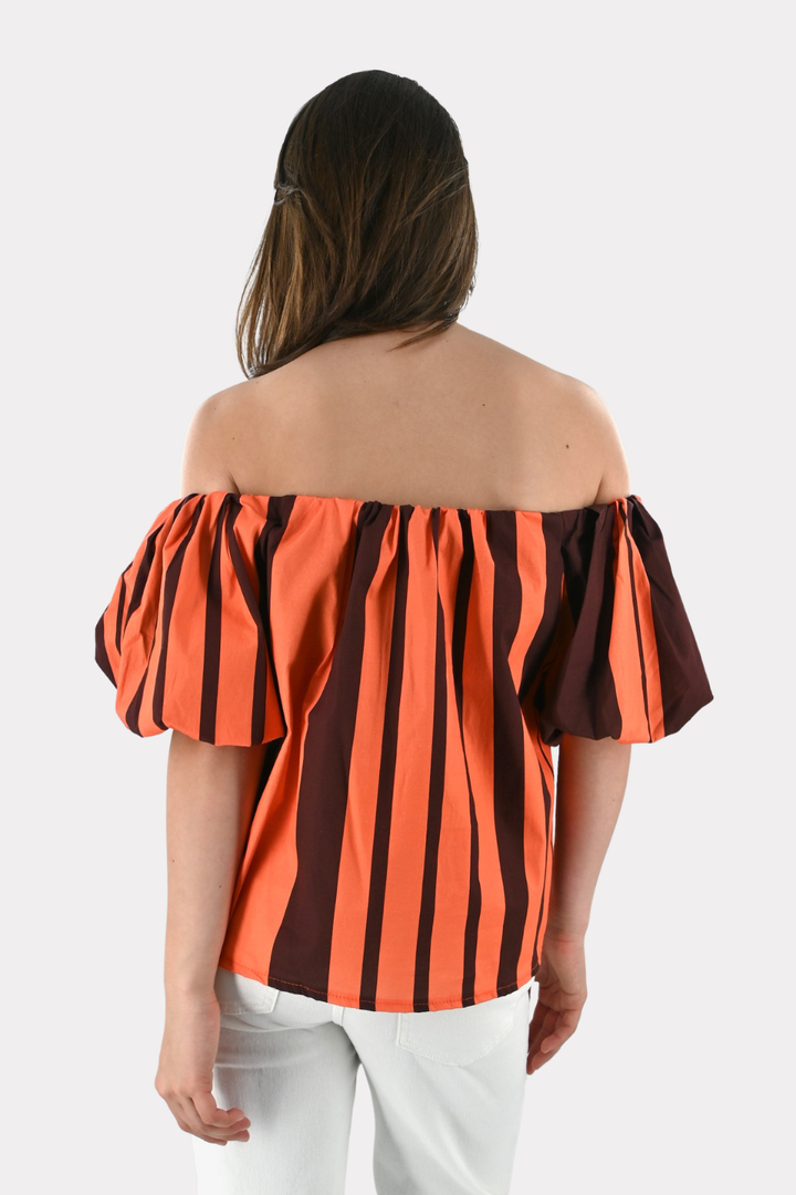 Fiore blouse striped - bruin/oranje