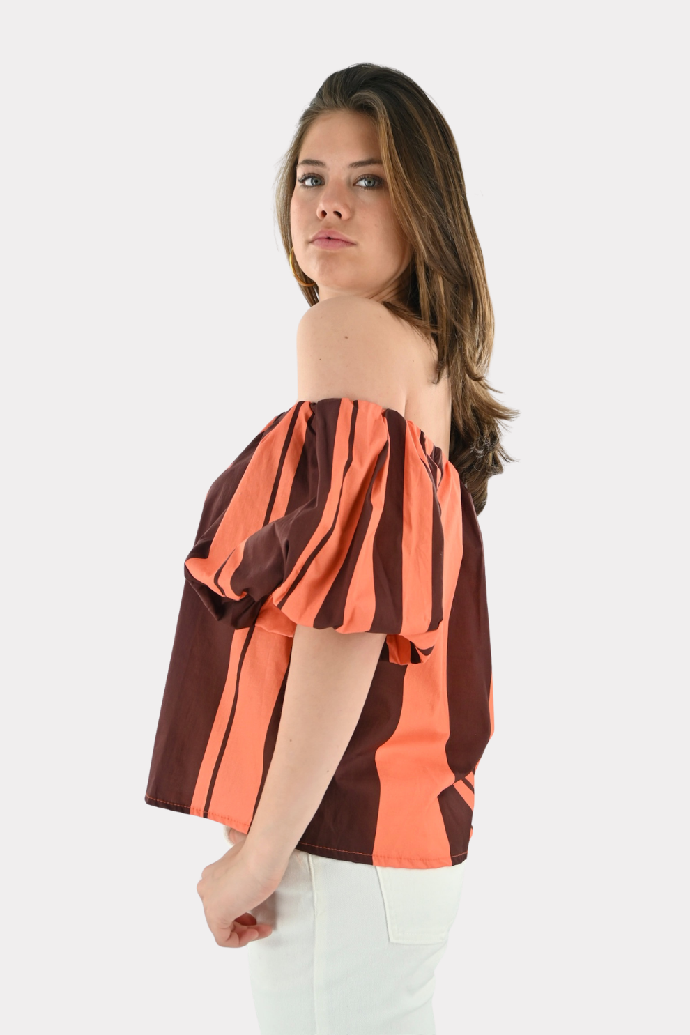 Fiore blouse striped - bruin/oranje
