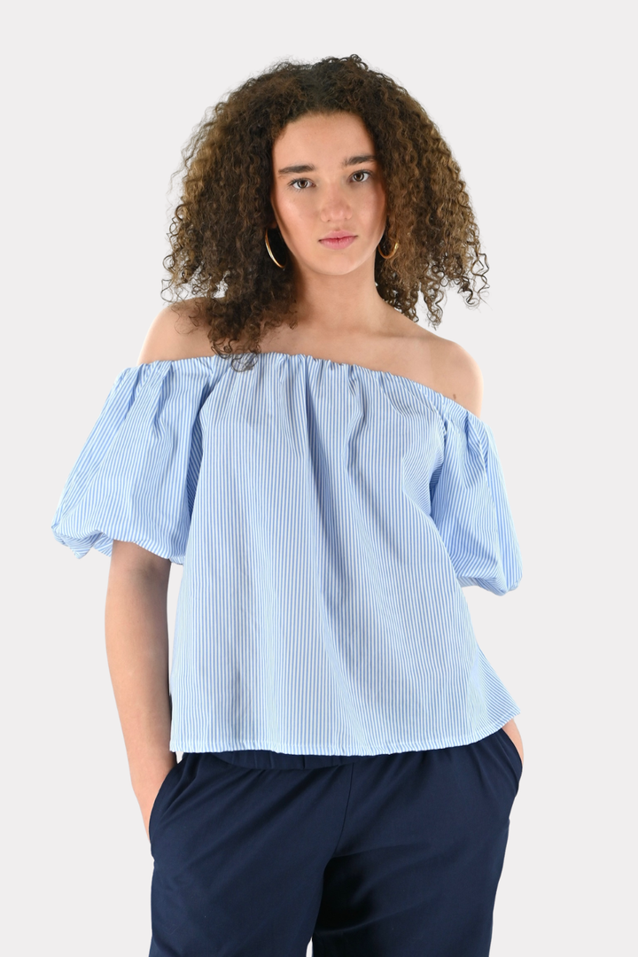 Fiore blouse striped - blauw/wit