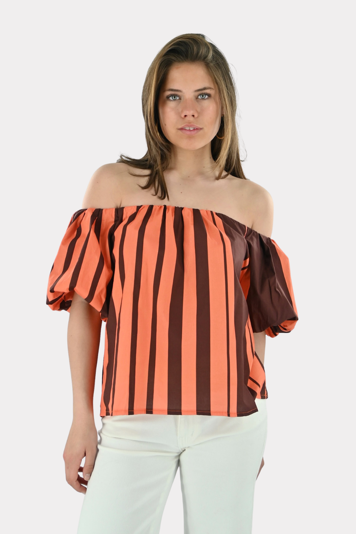 Fiore blouse striped - bruin/oranje