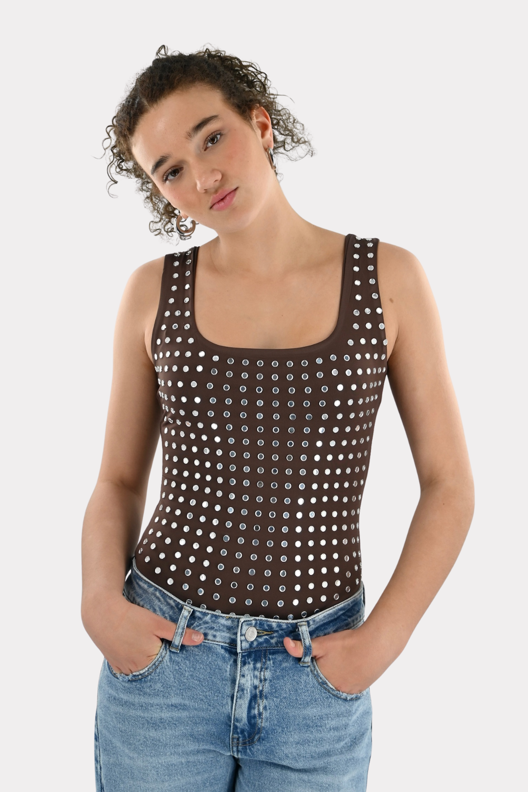 Amelie studded body - bruin