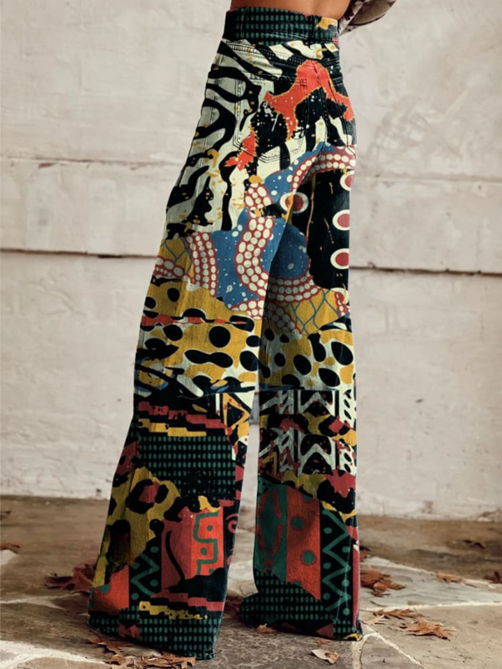 MIRA | Wijde Broek met Elegant en Gedurfd Artistiek Motief
