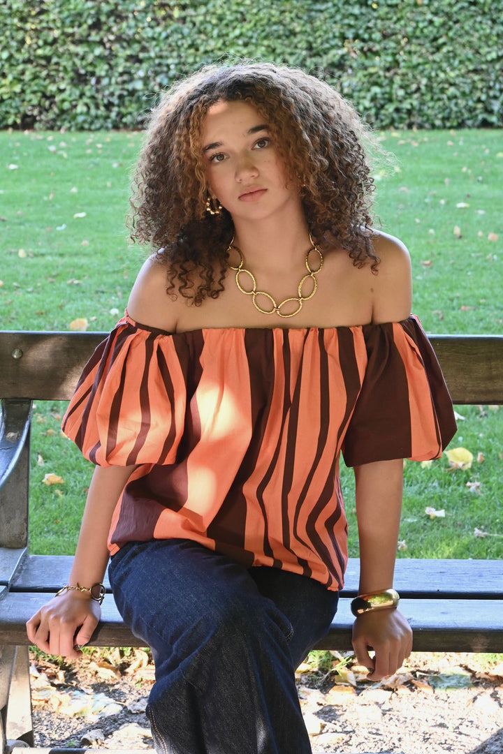 Fiore blouse striped - bruin/oranje