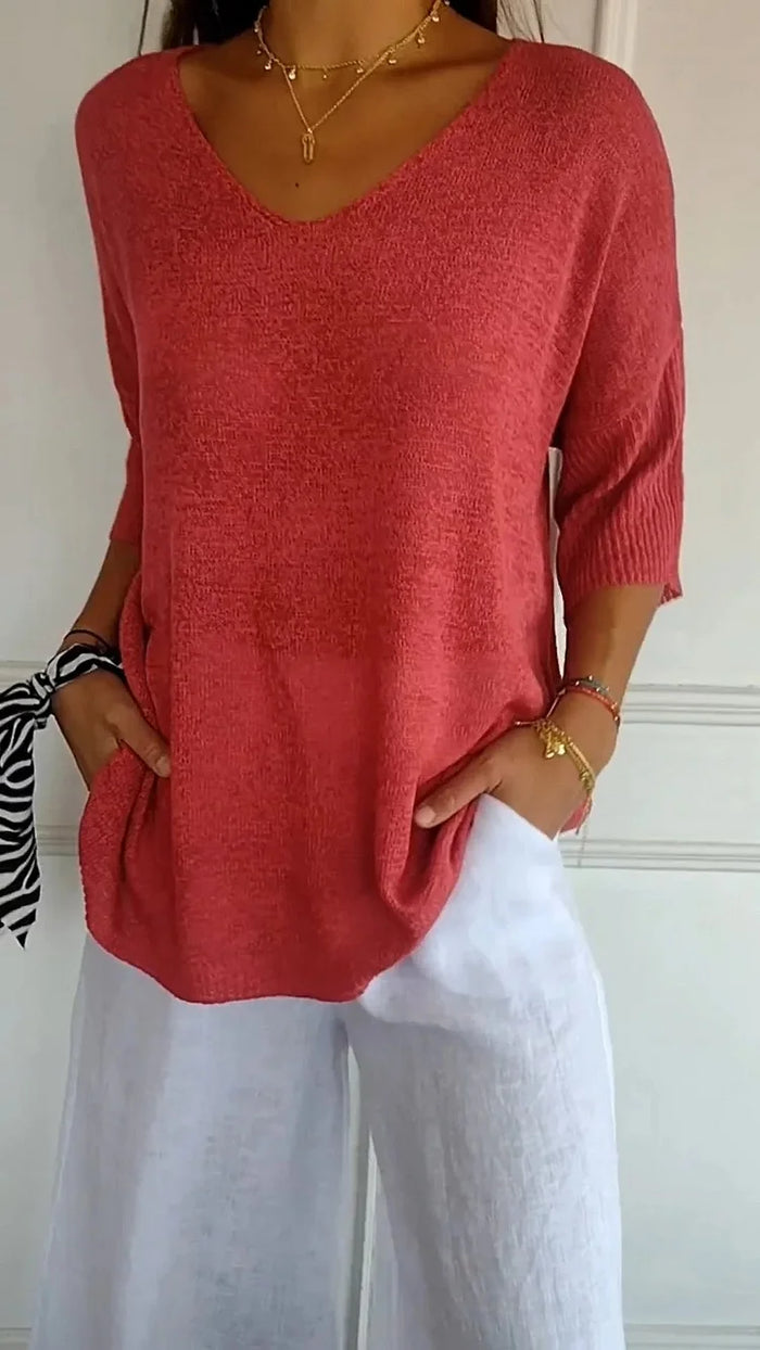 JADA | V-hals top met gebreid design