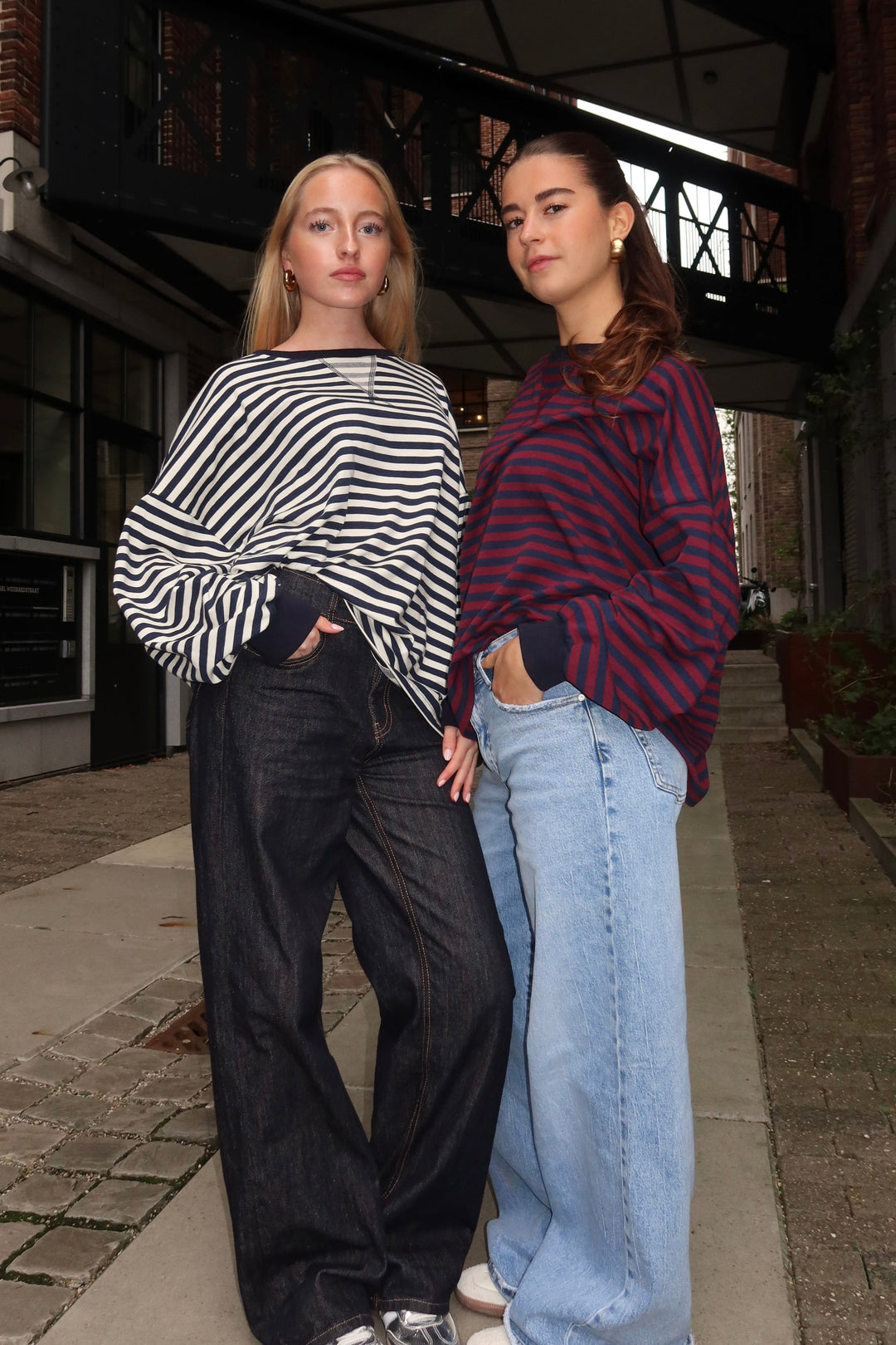 Lore t-shirt long sleeve striped - navy/wit