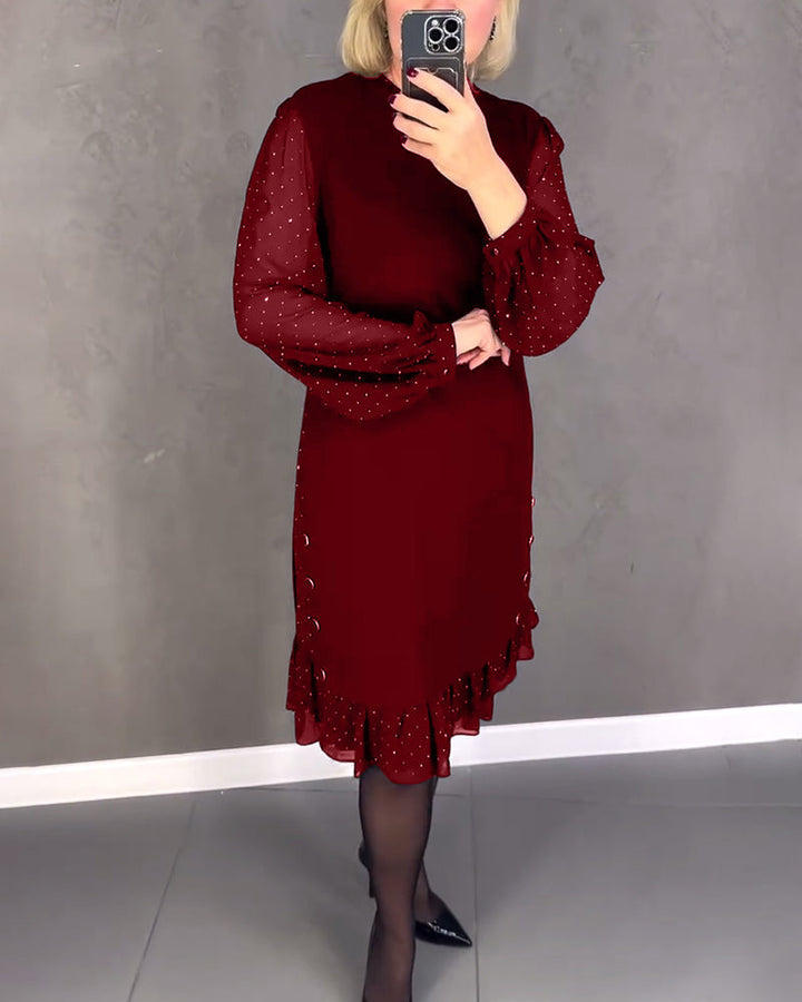 TINA | Elegante Jurk met Transparante Mouwen en Flatterende Snit voor Herfstgelegenheden