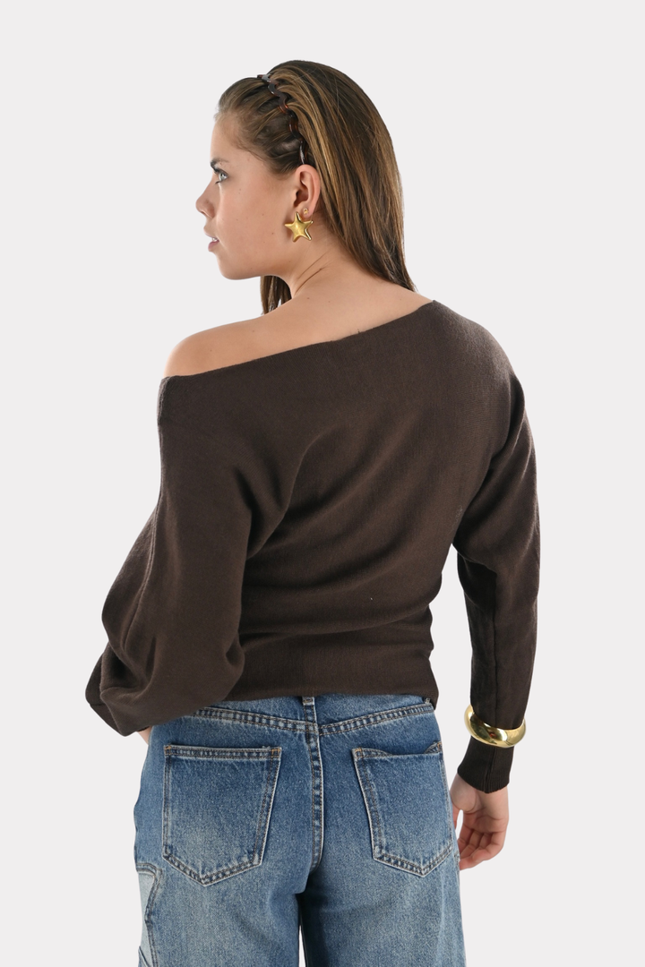 Menthe off shoulder knit - bruin