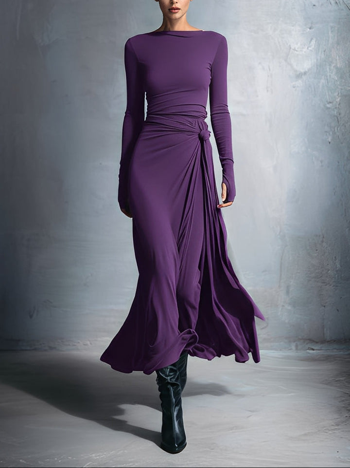 AMKE™ | Maxi Jurk met Tailleaccent en Vloeiende Elegantie voor Tijdloze Avonden