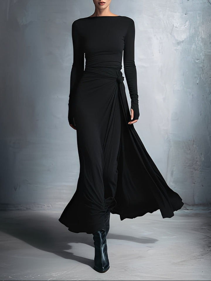 AMKE™ | Maxi Jurk met Tailleaccent en Vloeiende Elegantie voor Tijdloze Avonden