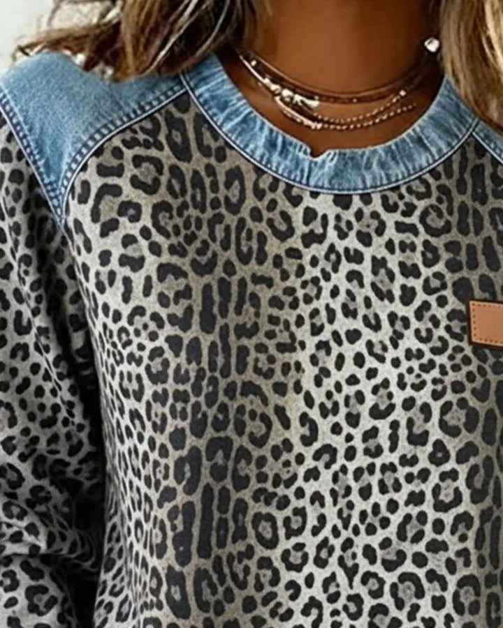 SONIA | Leopard Patchwork Trui met Flatterende Pasvorm en Dagelijks Comfort