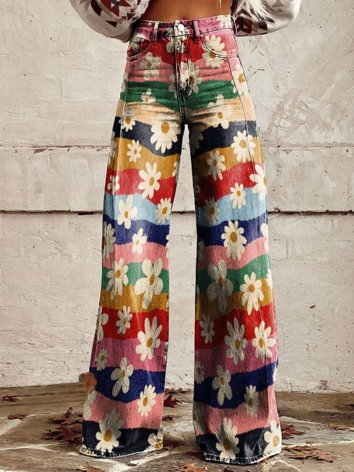 LEA | Retro Bloemen Broeken Elegant en Comfortabel