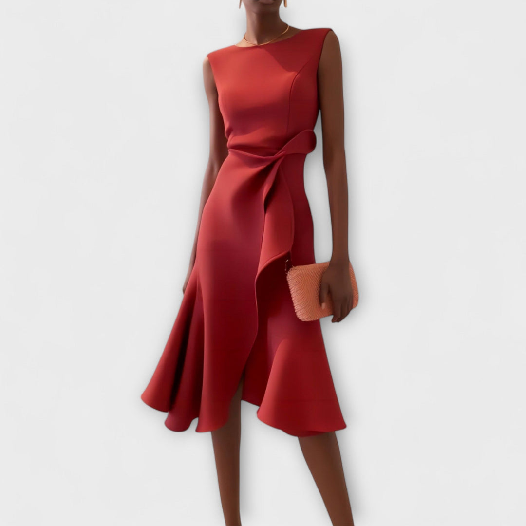 GABI – Asymmetrische Midi Jurk met Drapage