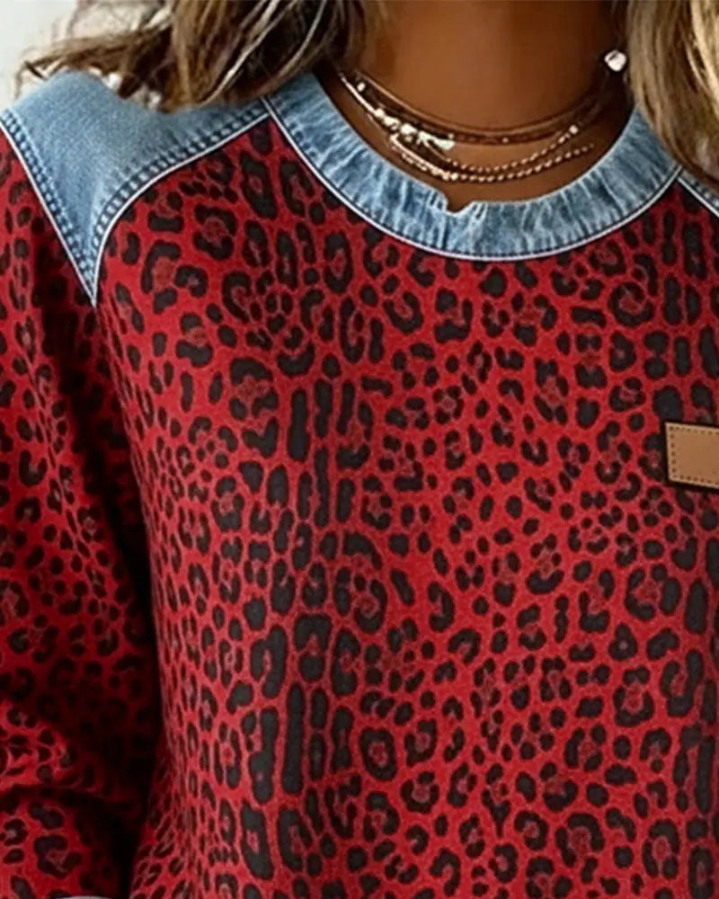 SONIA | Leopard Patchwork Trui met Flatterende Pasvorm en Dagelijks Comfort