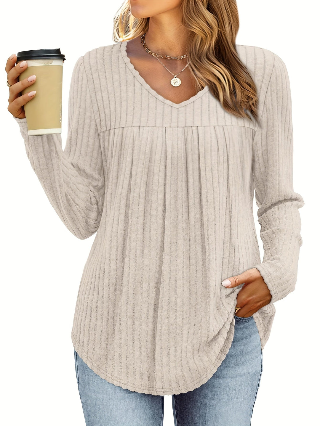 LILA | Elegante V-Hals Blouse met Flatterende Plooidetails