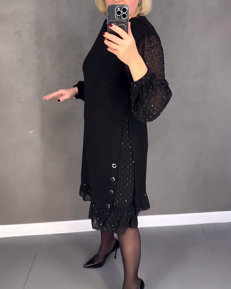 TINA | Elegante Jurk met Transparante Mouwen en Flatterende Snit voor Herfstgelegenheden