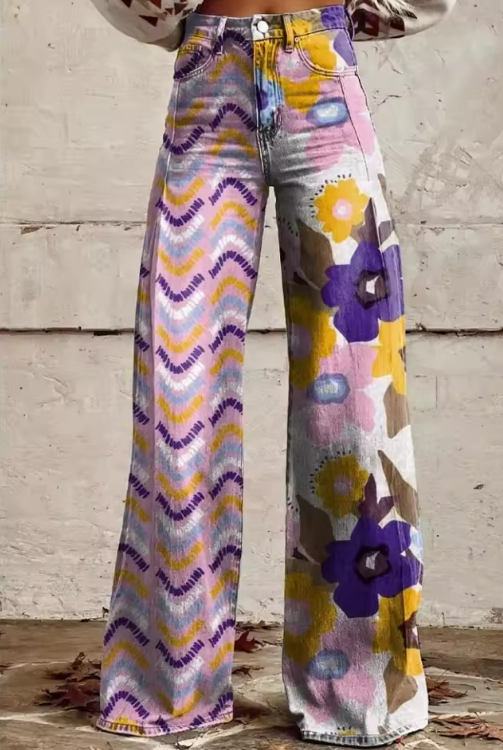 AISHA | Boho Bloemenbroek met Hoge Taille en Artistiek Comfort voor Festivals