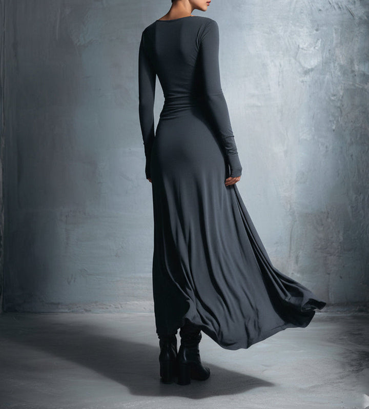 AMKE™ | Maxi Jurk met Tailleaccent en Vloeiende Elegantie voor Tijdloze Avonden