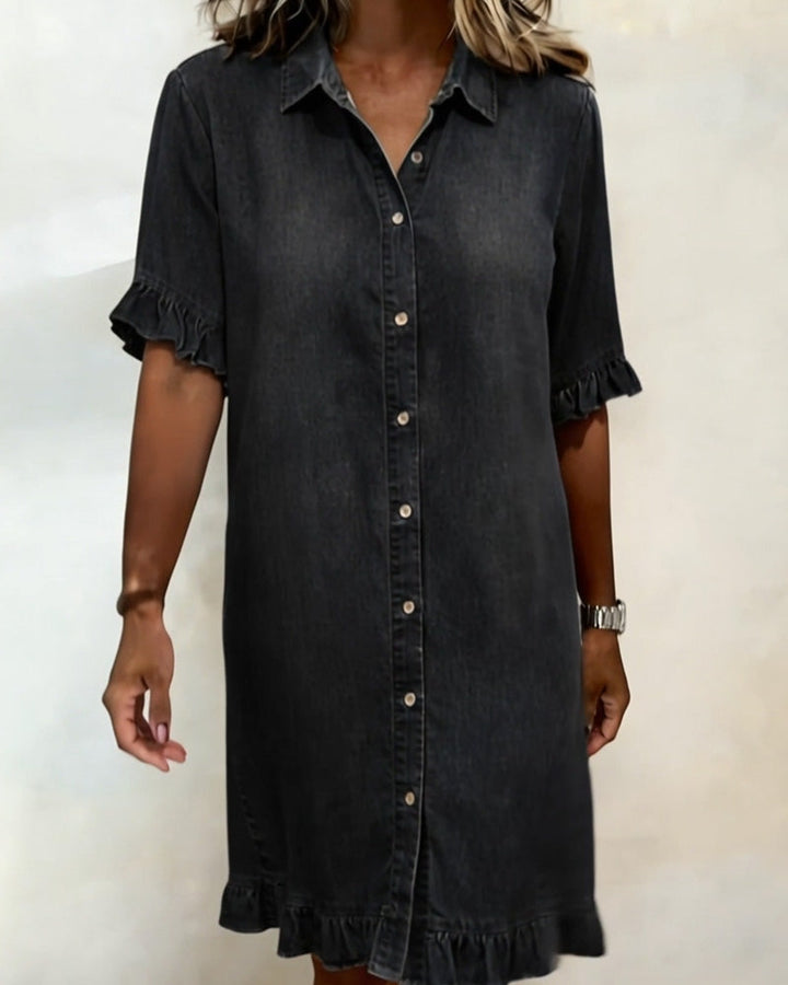 FIORA® | Comfortabel en stijlvolle denim jurk met Flatterende Rimpeling
