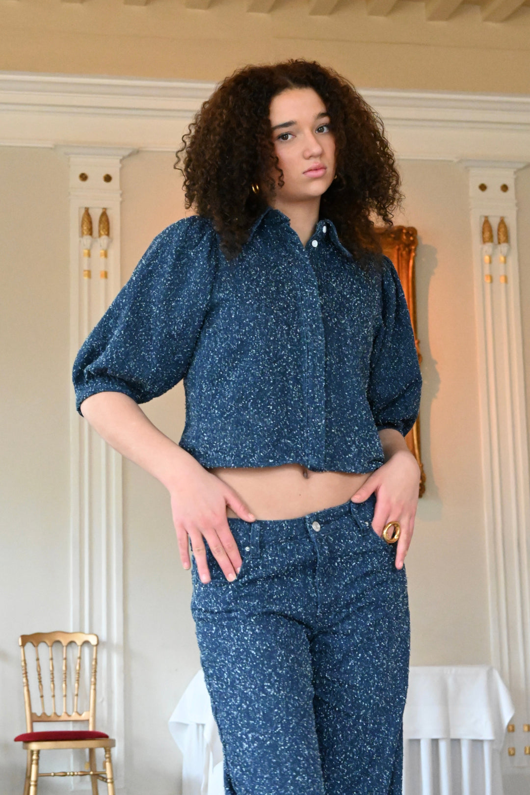 Denim glow top - blauw