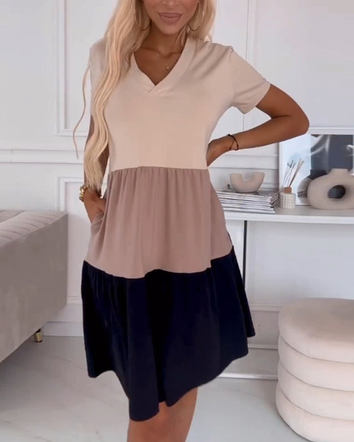 FIONA | Casual Zomerjurk met Korte Mouwen en Color Block Design