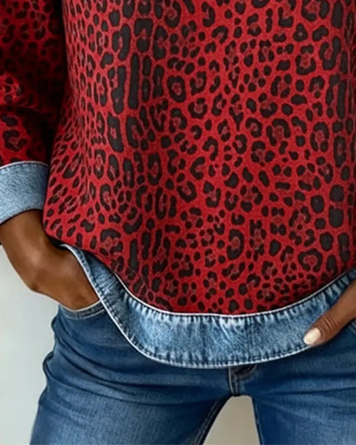 SONIA | Leopard Patchwork Trui met Flatterende Pasvorm en Dagelijks Comfort