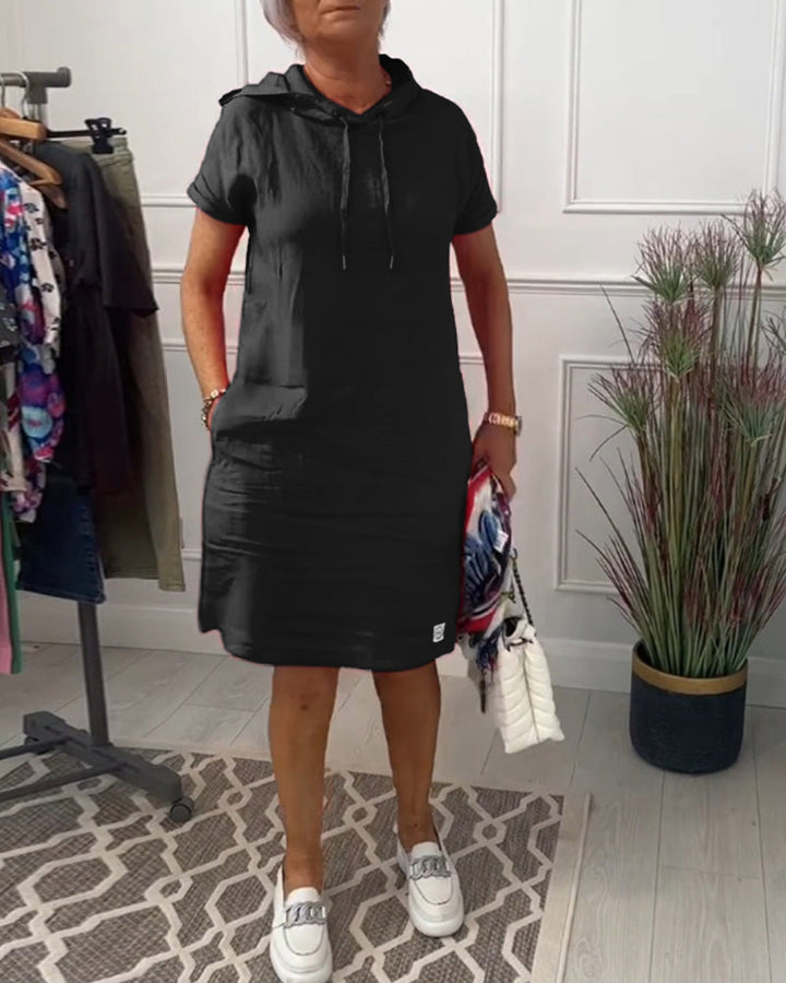 FARA | Casual Jurk met Kap en Korte Mouwen Perfect voor de Zomer
