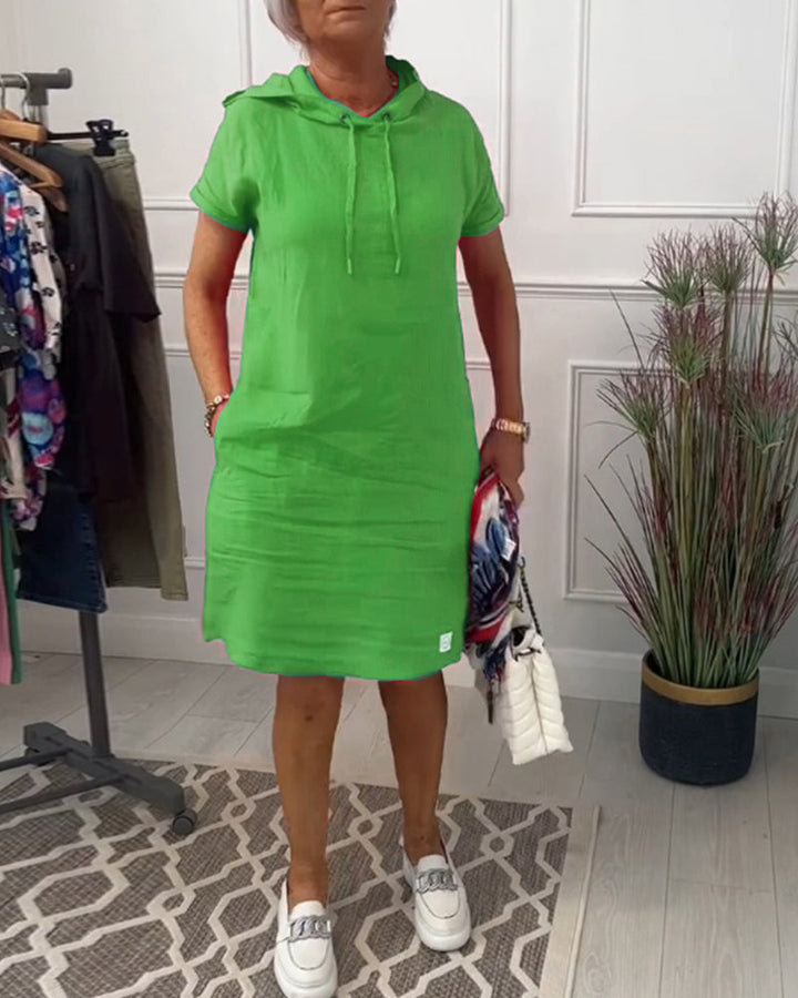 FARA | Casual Jurk met Kap en Korte Mouwen Perfect voor de Zomer