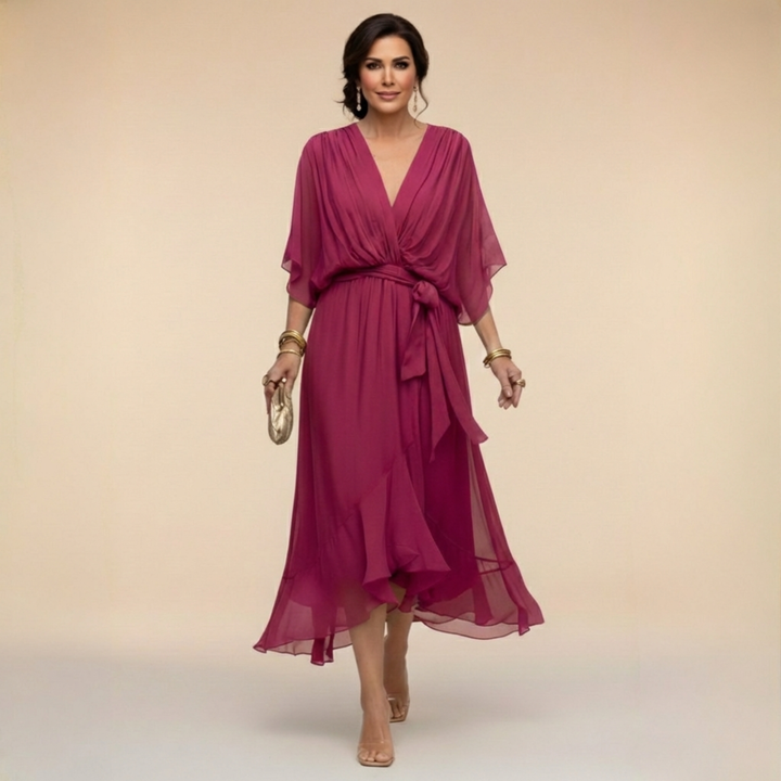 HELLEN | Elegante V-hals Jurk voor Tijdloze Klasse