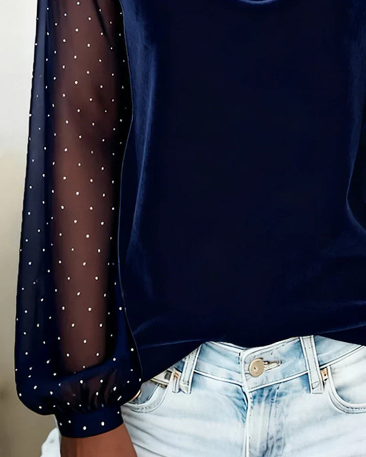 LORENA - Blouse met gedrapeerde kraag en semi-transparante panelen
