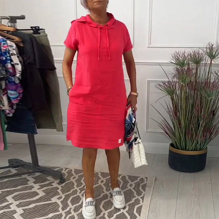 FARA | Casual Jurk met Kap en Korte Mouwen Perfect voor de Zomer