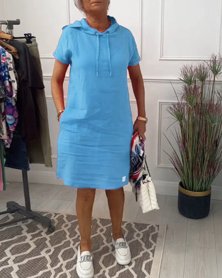 FARA | Casual Jurk met Kap en Korte Mouwen Perfect voor de Zomer