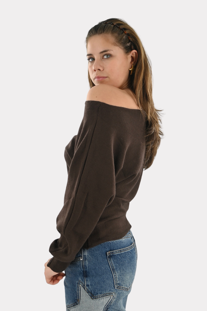 Menthe off shoulder knit - bruin