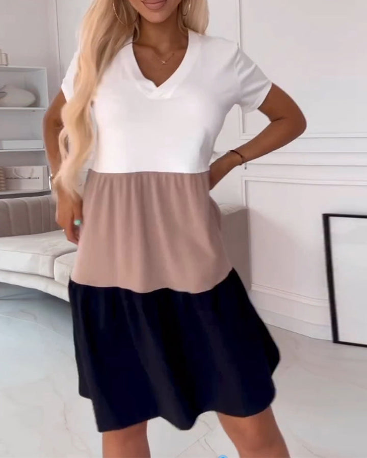 FIONA | Casual Zomerjurk met Korte Mouwen en Color Block Design