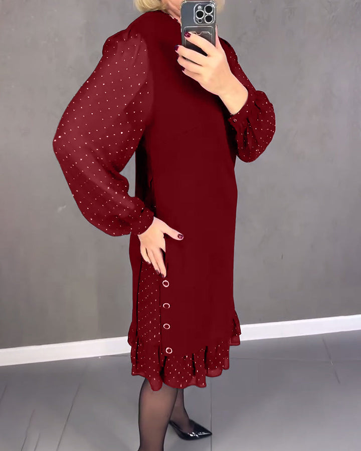 TINA | Elegante Jurk met Transparante Mouwen en Flatterende Snit voor Herfstgelegenheden