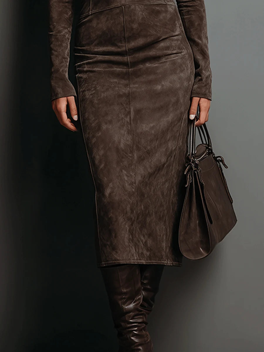 LORETTE | Lange midi jurk bruin